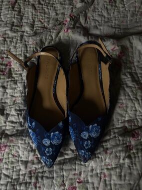 Talbots Navy Floral Pointed-Toe Slingback Flats